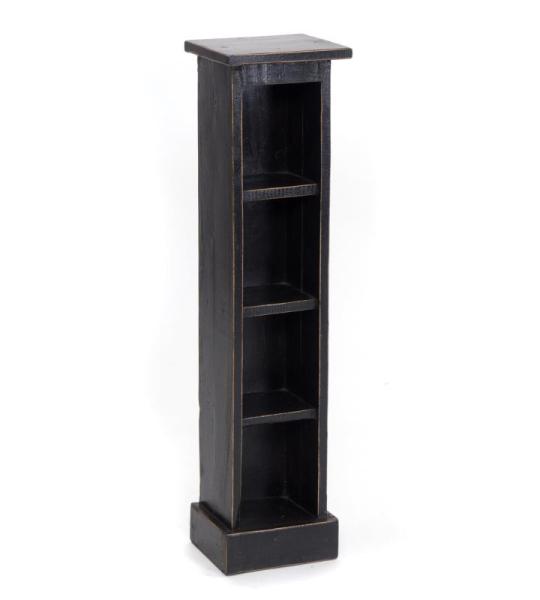 RUSTICALES houten cd-rek CD Tower | massief mahonie hout, 76 x 15,5 x 16 cm (h x b x d) | houten plank met 4 vakken, cd-opslag | kleur: 09 Voodoo - zwart