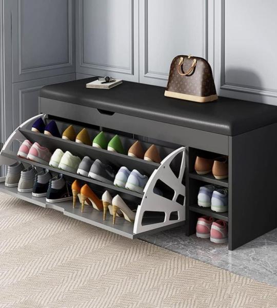 Graue Schuhbank, einfach zu montieren, mit bequemer Polsterung, platzsparendes Aufbewahrungsregal für alle Arten von Schuhen, Aufbewahrung bis zu Kunstleder, 100 x 30 x 51 cm (L x