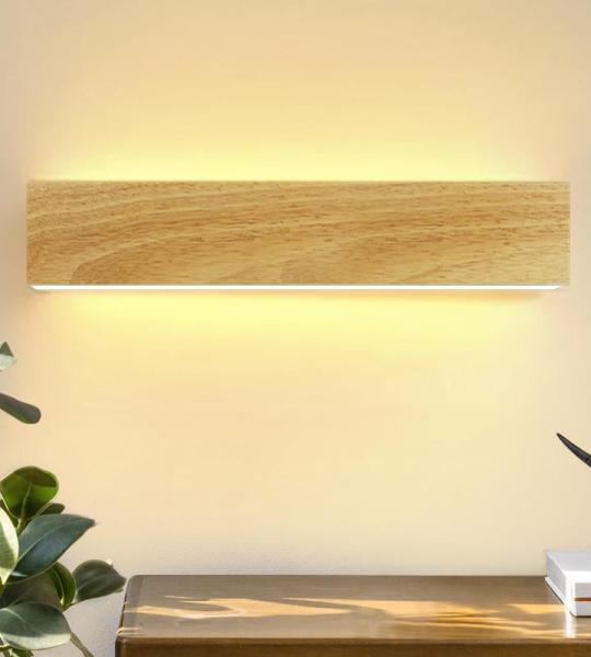 Led-wandlamp voor binnen, 32 cm, hout, moderne hallamp, omhoog en omlaag design, trappenhuislamp, indirect, 11 W, 3000 K, warmwit, wandverlichting voor woonkamer, slaapkamer, hal, 