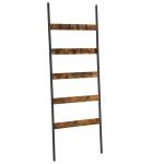 LLS011B01 Schuine rek, handdoekhouder, 5 niveaus, breedte 65 cm, stalen frame, voor dekens, handdoeken, sjaals, industriële stijl, rustiek bruin en zwart