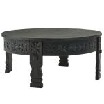 FineBuy Design salontafel mango massief houten banktafel, rond, zwart, woonkamertafel, salontafel, tafel, woonkamer, oosters, koffietafel, loungetafel
