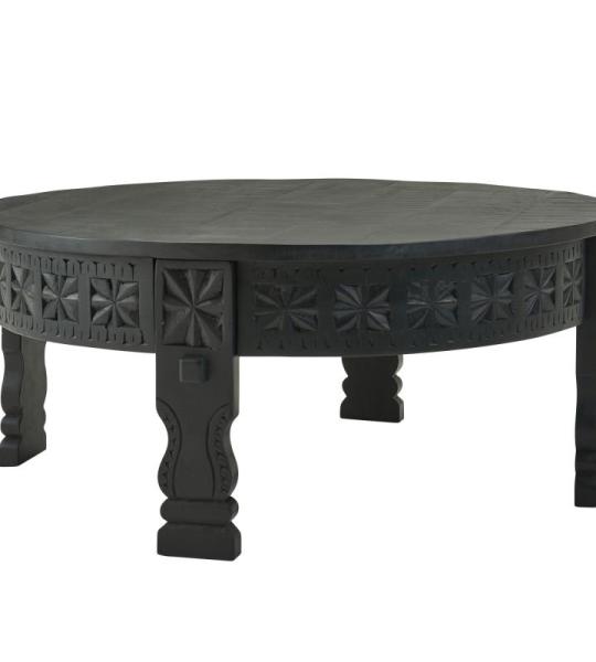 FineBuy Design salontafel mango massief houten banktafel, rond, zwart, woonkamertafel, salontafel, tafel, woonkamer, oosters, koffietafel, loungetafel