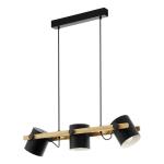 Hornwood hanglamp, 3-lichts vintage pendellamp in industrieel ontwerp, retro plafondlamp hangend van staal en hout, kleur zwart, crème, bruin, FSC-gecertificeerd, E27