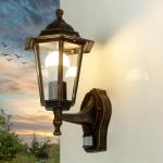 Wandlamp met bewegingsmelder, aluminium glas in koper antiek IP44 tuin D: 23 cm E27 sensor rustieke wandlamp outdoor PARIS