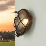 SERIFOS Buitenwandlamp messing glas in zwart antiek IP64 tuin balkon B: 21 cm E27 rustiek maritiem rooster ronde wandlamp Outdoor SERIFOS