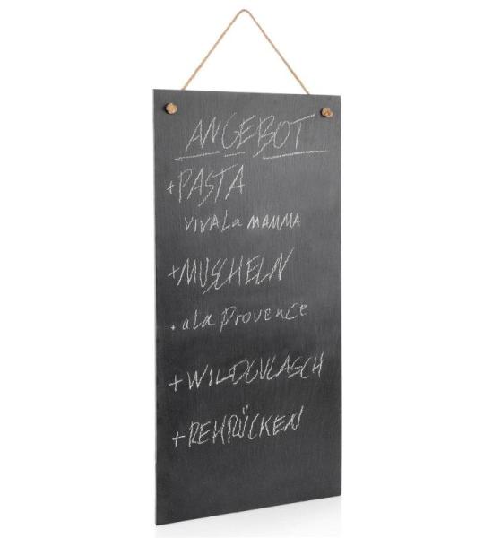 leisteen bord met krijt, afmetingen van de leistenen plaat L x B: 60 x 30 cm, rustiek memobord van natuursteen, met krijt voor het noteren van belangrijke dingen op het prikbord
