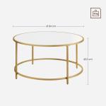 Ronde salontafel, woonkamertafel met stalen frame, salontafel, bijzettafel, wit-goud LCT091A10