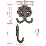 Klassieke kapstokhaken, dubbele haken, hoedhaken, kledinghaken, ijzeren haken, antiek design, set van 5, brons (klein)
