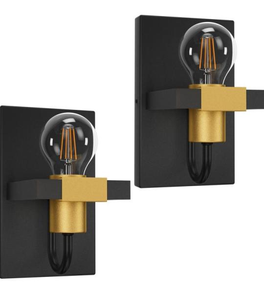 Wandlamp, vintage, industrieel, E27 Max, 40 W, retro wandlamp, interieur, metaal, zwart, goud, decoratieve wandverlichting voor slaapkamer, woonkamer, keuken, hal, lamp niet inbegr