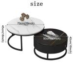 Moderne ronde salontafel set van 2 met marmereffect Top 2-in-1 ontwerp handige 2 laden ideaal voor woonkamer decoratie en opslag