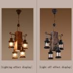 Hanglamp Vintage Hangende Verlichting Eetkamer Kroonluchter Binnen Retro Industriële Hangende Lamp Van Hout Metaal Glazen Lampenkap E27 Plafondverlichting Bar Hoogte Verstelbaar P