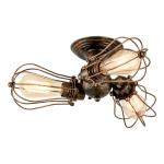 Vintage plafondlamp, industriële stijl, verstelbaar stopcontact, metaaldraadkooi, halve schaalmontage, rustieke plafondlamp, lichtmetalen lampen (zonder gloeilamp) (met 3 lampen) 