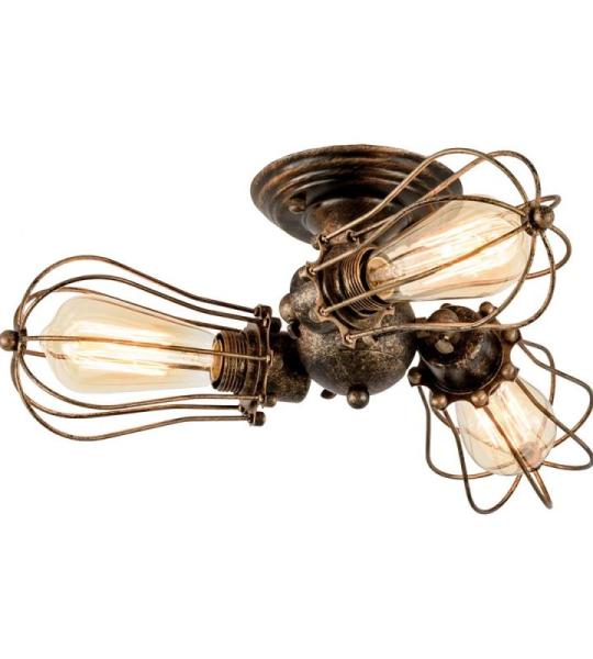 Vintage plafondlamp, industriële stijl, verstelbaar stopcontact, metaaldraadkooi, halve schaalmontage, rustieke plafondlamp, lichtmetalen lampen (zonder gloeilamp) (met 3 lampen) 