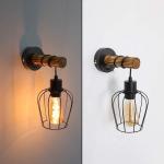 Wandlamp voor binnen, hout, vintage retro met schakelaar, industrieel design, E27, wandspot, zwart, met 1 vlam, van metaal, wandspot voor slaapkamer, woonkamer, hal, café, zonder 