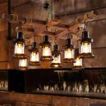 Hanglamp Vintage Hangende Verlichting Eetkamer Kroonluchter Binnen Retro Industriële Hangende Lamp Van Hout Metaal Glazen Lampenkap E27 Plafondverlichting Bar Hoogte Verstelbaar P