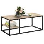 Salontafel, woonkamertafel, salontafel met stalen frame en planken, industrieel design, Scandinavische stijl, eenvoudige montage, houten bijzettafel, houtkleur