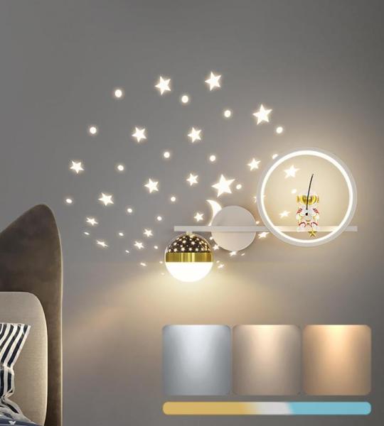 Led-wandlamp, dimbaar, kinderkamer, moderne kinderslaapkamer, bedlamp, creatief jongensmeisje, kamerlamp, sterrenhemel, astronaut, nachtlampje, 30 W, voor binnen