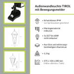 TIROL Outdoor wandlamp met bewegingsmelder, aluminium en glas, zwart, IP44, tuin, H: 37,5 cm, E27 lantaarn, wandlamp, huiswand