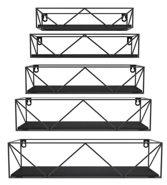 Set van 5 zwevende wandplanken, hoogwaardig zwart en zwart ijzer, met flexibel design, voor woonkamer, slaapkamer, badkamer, kantoor