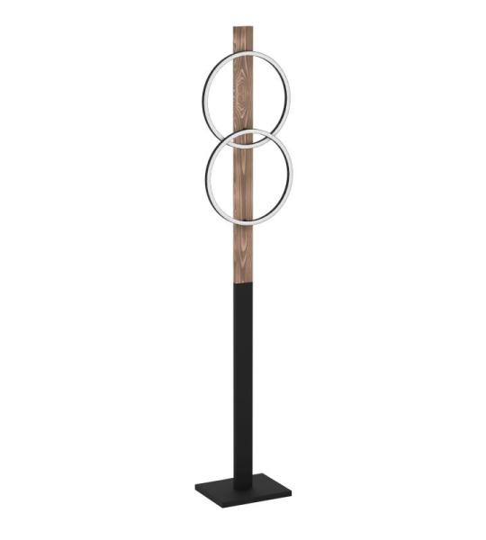 LED vloerlamp Boyal, 2-lichts staande lamp, rustieke staanlamp van gevlamd hout en zwart metaal, staanlamp voor woonkamer, warm wit, 150 cm