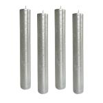 Set van 4 rustieke staafkaarsen, hoogte: 24 cm, diameter: 3,4 cm, 24 uur brandduur, dikke kaarsen, dinerkaarsen, tafelkaarsen, kerkkaarsen, kleur: zilver
