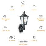 L15 S Buitenlamp, zwart, wandlamp met 180 graden bewegingsmelder, max. 10 m bereik, klassiek design