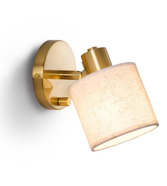 Wandlamp met schakelaar, dimbaar, wandlamp voor binnen met beige linnen kap, goud, vintage, E27, bedlampje, draaibaar voor slaapkamer, hal, woonkamer