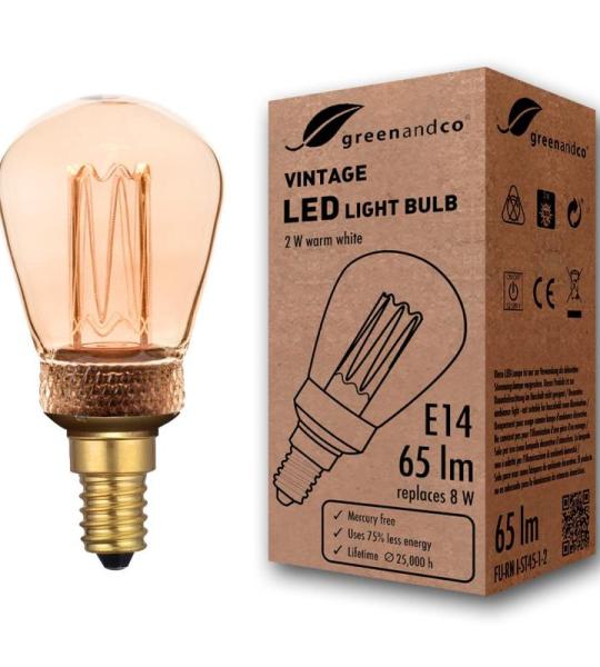 Vintage Design LED lamp in retro stijl voor sfeerverlichting E14 ST45 Edison lamp, 2W 65lm 1800K extra warm wit 320° 230V flikkervrij, niet dimbaar