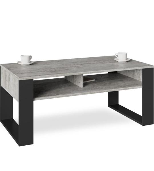 Artisan-salontafel, retro loftbank, open dubbele plank, glijpoten, ideaal voor koffiekransen, gelamineerde plaat, groot oppervlak, gegarandeerde stabiliteit.