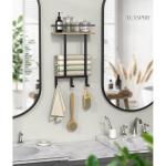 Towel Racks Wall Mounted for Bathroom, Towel Holder Wall Mounted with Wooden Floating Shelf & 3 Metal Hooks, Rolled Bath Towel and Hand Towel Rack for Bathroom, Rustic Wooden