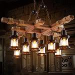 E27 Henneptouw Hanglamp Retro Hanglicht Loft Houten Kroonluchter Industrieel Metaal Drop Lights Internet Cafe Hanglampen Verstelbare hoogte Restaurantverlichting Retro 8 Lamp