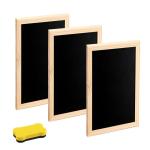 Krijtbord met houten lijst, set van 3 stuks, leisteenbord om te beschrijven van hout, krijtbord met 1 spons, mini-bord, 20 x 30 cm, klein schoolbord, voor buffet, bruiloft, bar, pa