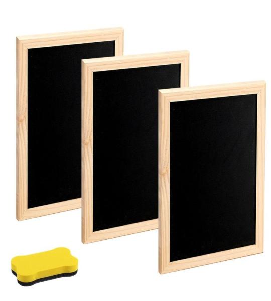 Krijtbord met houten lijst, set van 3 stuks, leisteenbord om te beschrijven van hout, krijtbord met 1 spons, mini-bord, 20 x 30 cm, klein schoolbord, voor buffet, bruiloft, bar, pa