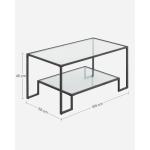 Salontafel, glazen tafel, woonkamertafel, 2 planken van gehard glas, stalen frame, 55 x 100 x 45 cm, decoratie, voor woonkamer, zwart LGT033B61