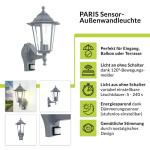 Outdoor wandlamp met bewegingsmelder glas aluminium donkergrijs IP44 huis B: 17 cm E27 sensor lantaarn nostalgische buitenlamp PARIS