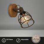 Leuchten - Wandspot retro met raster kap, 1-lichts wandlamp vintage, E27 fitting max. 25 watt, verstelbare lampenkap, rustieke wandlamp van hout en staal, donkerbruin