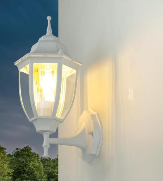 Aluminium wandlamp buiten wit rustiek glas E27 H: 38cm IP44 buitenlamp binnenplaats tuin balkon terras