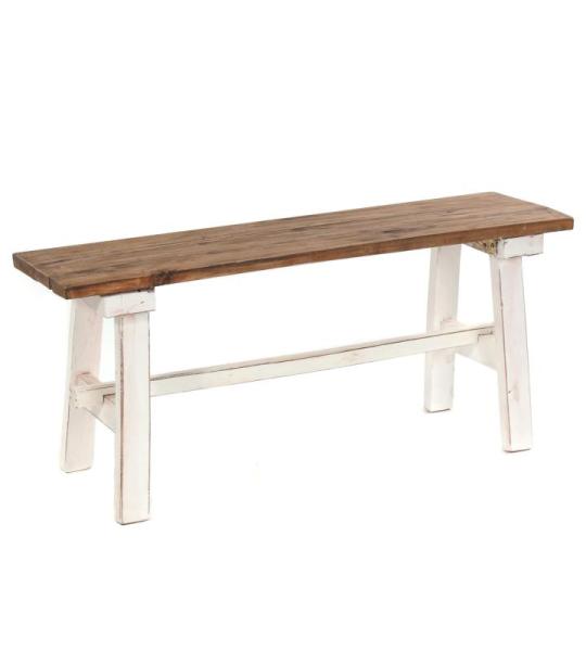 Rustiekhouten bank Anzio 90 | 90x39x26cm (BxHxD), bank gemaakt van mahonie hout | inklapbare bank, houten bank, keukenbank van hout, vouwbank | Kleur: 06 wit landhuis