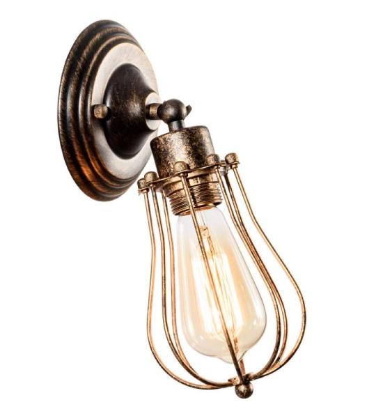 Industriële wandkandelaar, vintage verlichting, verstelbare wandlamp, rustieke draad, metaal, kooi, wandlamp, Edison-stijl, antieke lamp, verandaallamp (zonder gloeilamp) (brons)