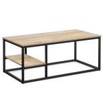 Salontafel, woonkamertafel, salontafel met stalen frame en planken, industrieel design, Scandinavische stijl, eenvoudige montage, houten bijzettafel, houtkleur