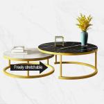 Set van 2 marmeren textuur en metalen stapelbare salontafels voor woonkamer, elegante nest-bijzettafels met stapelontwerp