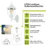 Aluminium wandlamp buiten wit rustiek glas E27 H: 38cm IP44 buitenlamp binnenplaats tuin balkon terras