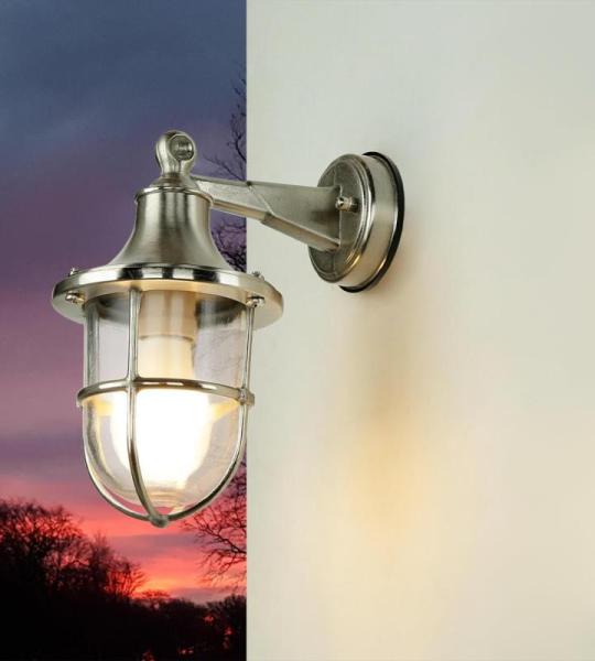 Wandlamp voor buiten, messing, in nikkel, binnenlamp, buitenlamp maritiem, weerbestendig, roestvrij, IP64, E27, scheepslamp, buitenlantaarn, rustiek
