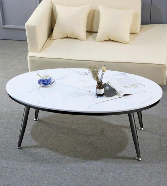 Ovale moderne salontafels voor woonkamer/glamour stijl voor woonkamer, wit/zwart kunstmarmer, salontafels voor woonkamer met verstelbaar voetkussen voor kantoordecoratie (zwart