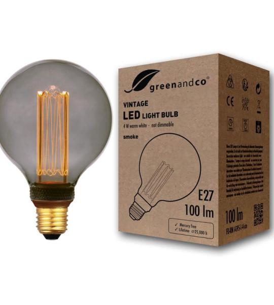 Vintage design ledlamp voor sfeerverlichting, E27, G95, Edison-gloeilamp, 4 W, 100 lm, 1800 K, smoke, extra warmwit, 320 graden, 230 V, flikkervrij, niet dimbaar, 2 jaar garantie