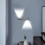 Glighone Moderne wandlamp 2 leds 6 W modieus licht 360 graden instelbaar licht van aluminium, geschikt voor hal, woonkamer, trappenhuis, slaapkamer, hal, koud wit