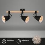 Verlichting plafondlamp retro met houten balken, 3-vlammige plafondlamp vintage, E27 fitting max. 40 watt, verstelbare lampenkappen, rustieke plafondspot, zwart-hout 2406-035