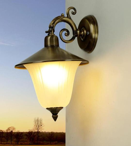 Buitenwandlamp echt messing matglas in antiek IP25 entree balkon 31 cm E14 rustieke lantaarn met lage verblinding buitenwandlamp