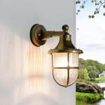 Santorin Buitenwandlamp, messing, glas, helder, IP64, balkon, terras, diameter: 22 cm, E27 tot 20 W, maritieme lantaarn, rustieke outdoor wandlamp