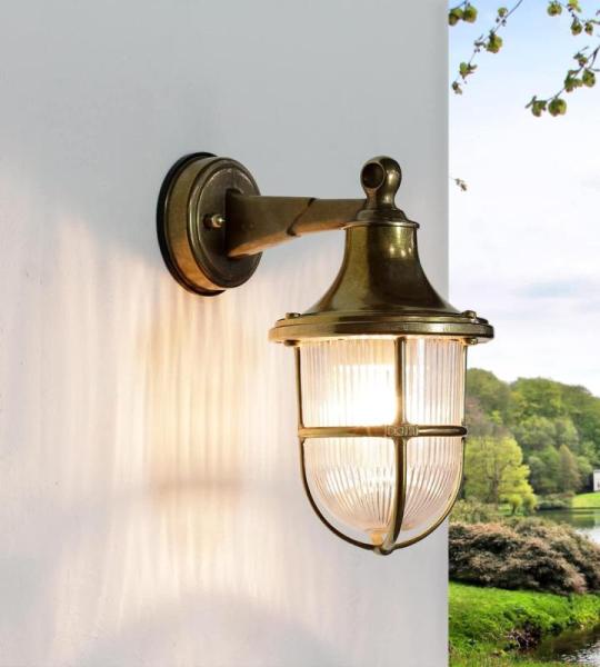 Santorin Buitenwandlamp, messing, glas, helder, IP64, balkon, terras, diameter: 22 cm, E27 tot 20 W, maritieme lantaarn, rustieke outdoor wandlamp
